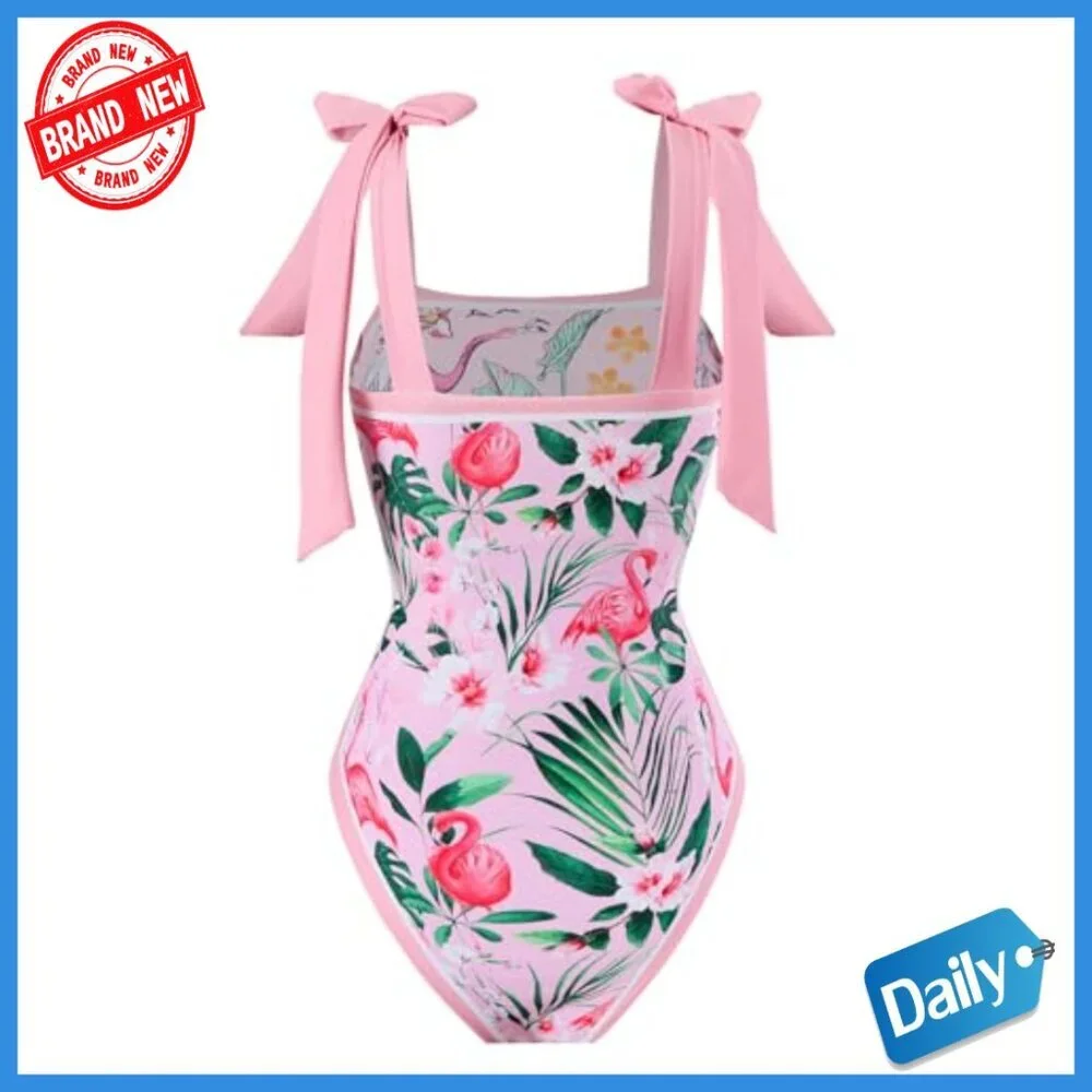Floral Print One Piece Swimsuit with Cover Up Skirt Set, Slim Fit, Polyester